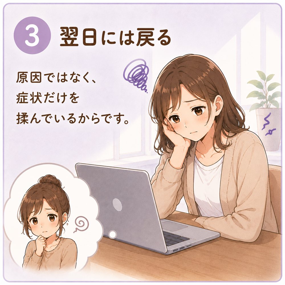 3. 翌日には戻る